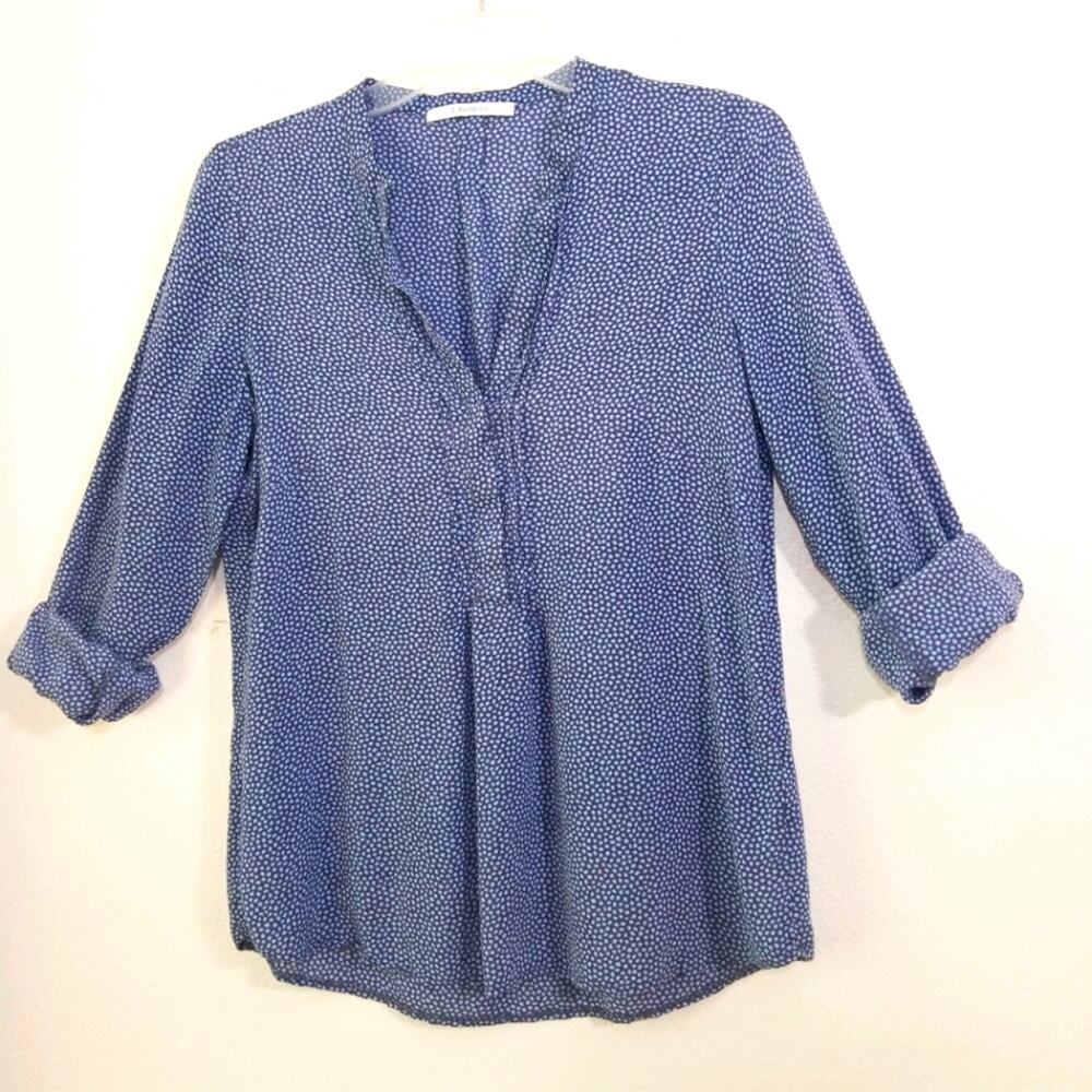 Sud Express blue square dot 1/2 button tunic top M